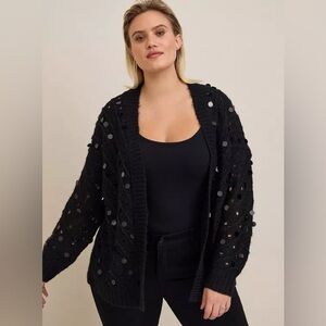 NWT Torrid Black Sequin Cardigan Open Front Cardigan, Size 1x